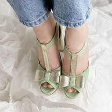 Salomé plateforme en velours menthe et champagne