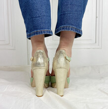 Salomé plateforme en velours menthe et champagne