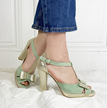 Salomé plateforme en velours menthe et champagne