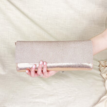 Pochette longue fine paillette or blond et irisé or rose