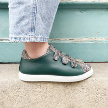 Baskets en cuir lisse vert sapin et python