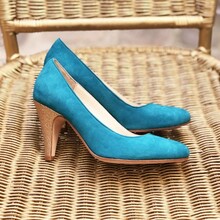 Escarpin en velours turquoise foncé et fine paillette champagne