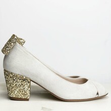 Escarpin talon carré blanc et doré