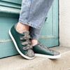 Baskets en cuir lisse vert sapin et python